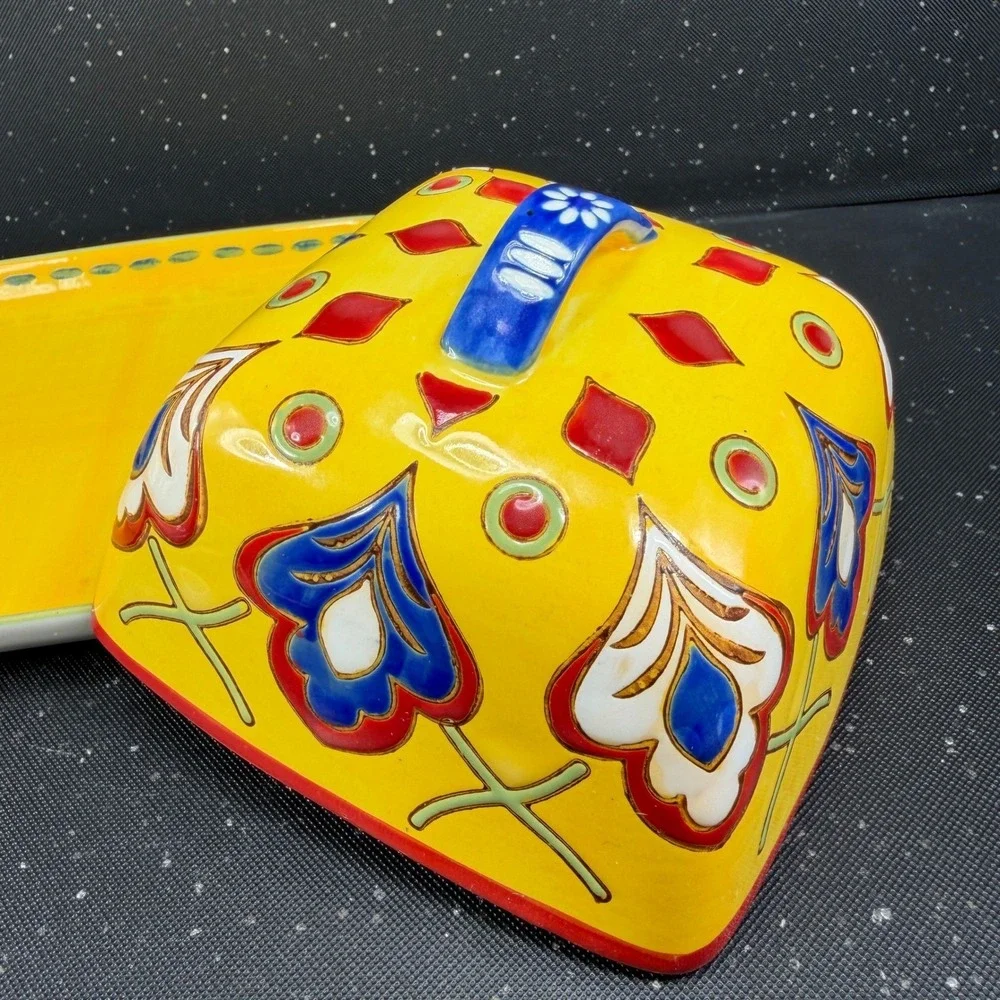 Dutch Wax Coastline Imports Handpainted Ceramic Butter Dish Cheese Container